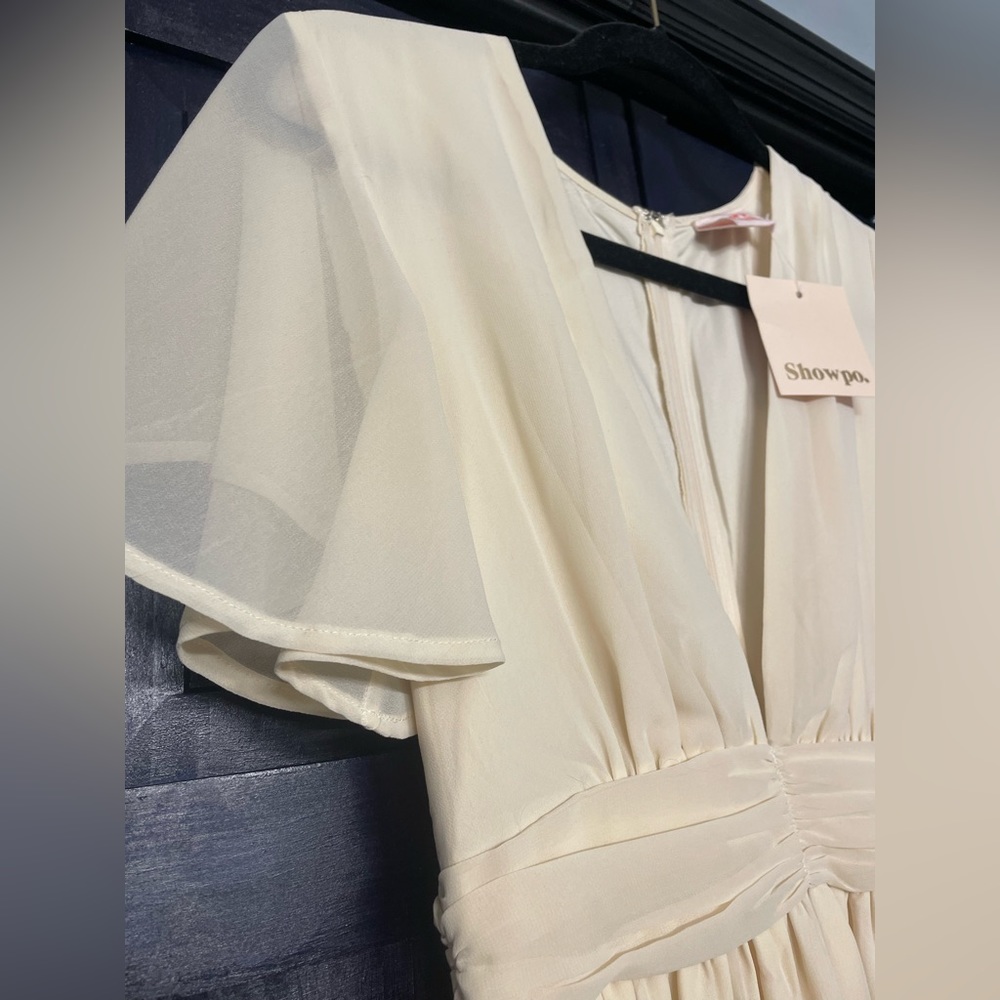 Showpo cream colored dress with slit